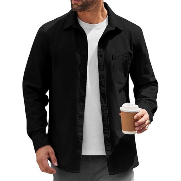 Mens Lightweight Shirt Jacket Button Down Casual Shacket Overshirt Long Sleeve - Picture 5 of 5